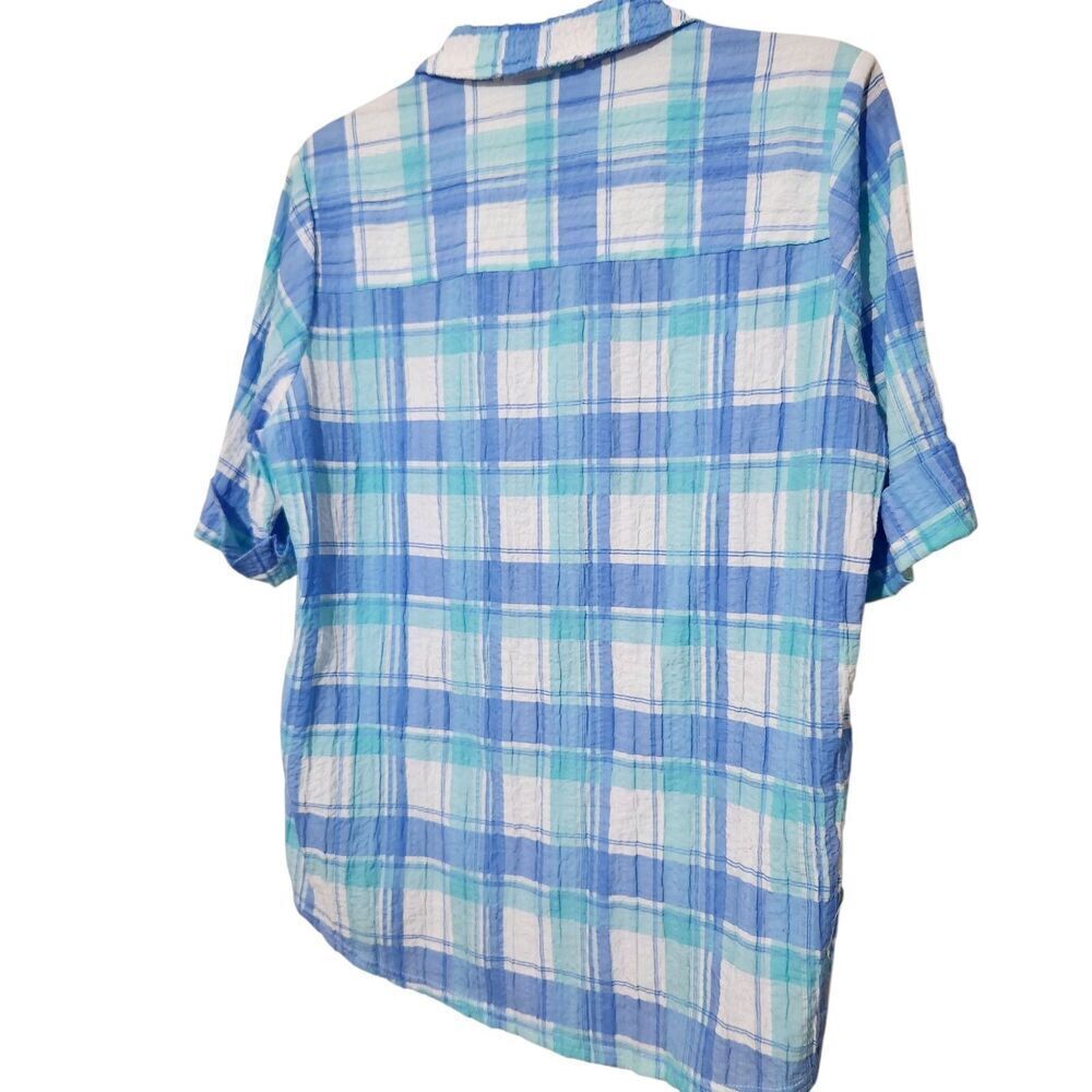 Rebeca Malone Top Size Medium Blue Plaid Front Buttons Short Sleeve - Picture 2 of 10